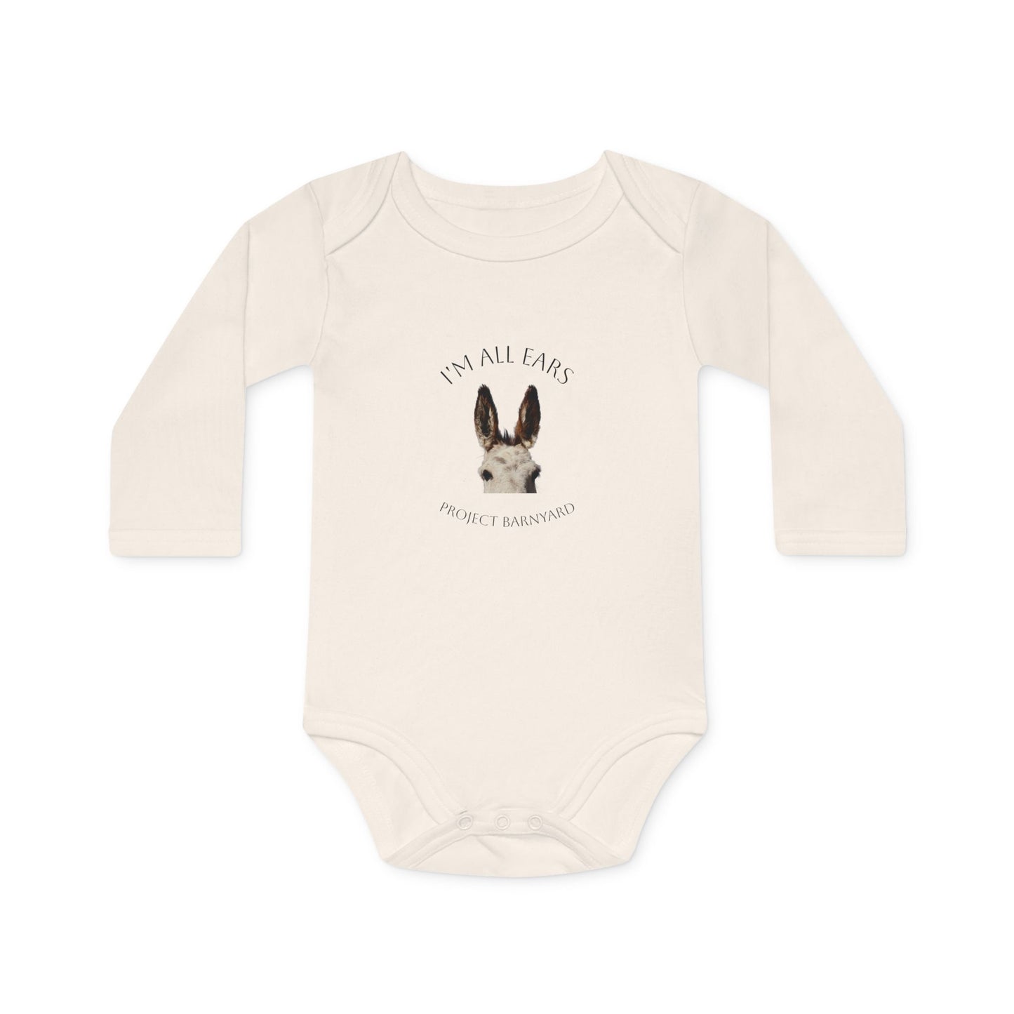 Olive's "I'm All Ears" Long Sleeve Baby Onesie