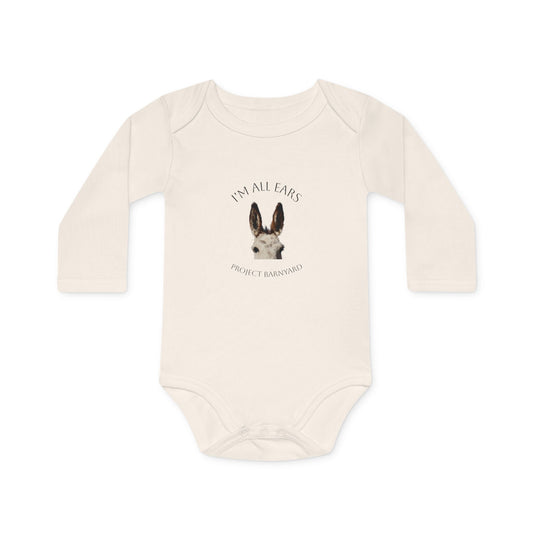 Olive's "I'm All Ears" Long Sleeve Baby Onesie