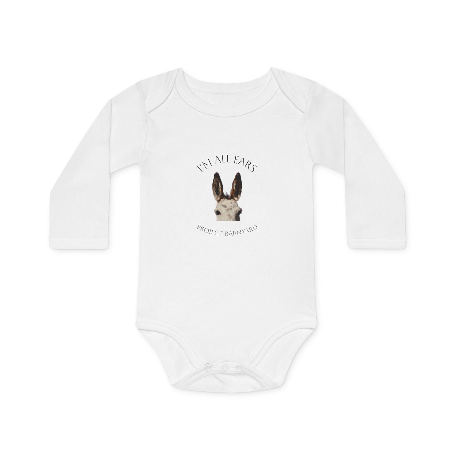 Olive's "I'm All Ears" Long Sleeve Baby Onesie