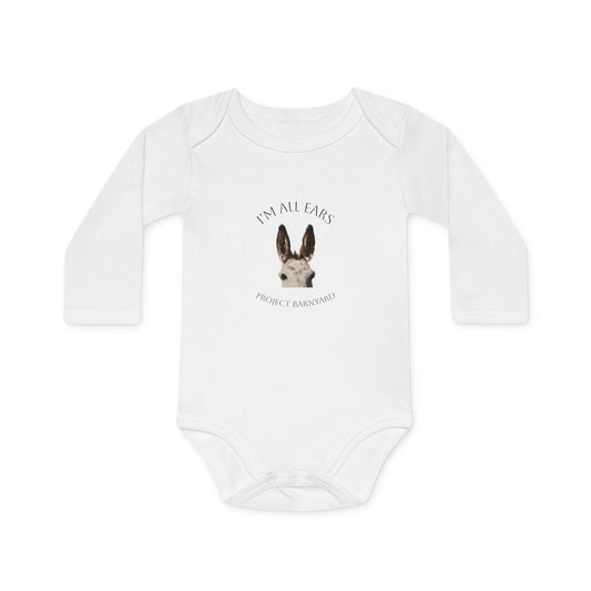 Olive's "I'm All Ears" Long Sleeve Baby Onesie